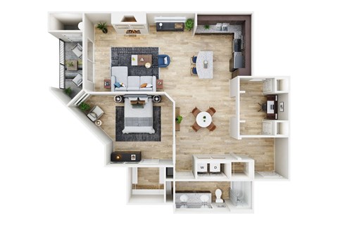 Floor plan for 1 bed, 1 bath, 1087 sqft